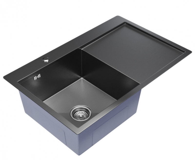 Мойка настол. монтаж 78х50 (3, 0) лев. вып 3 1/2 MIXLINE PRO с ФАСКОЙ 20см с сифоном (черный графит)