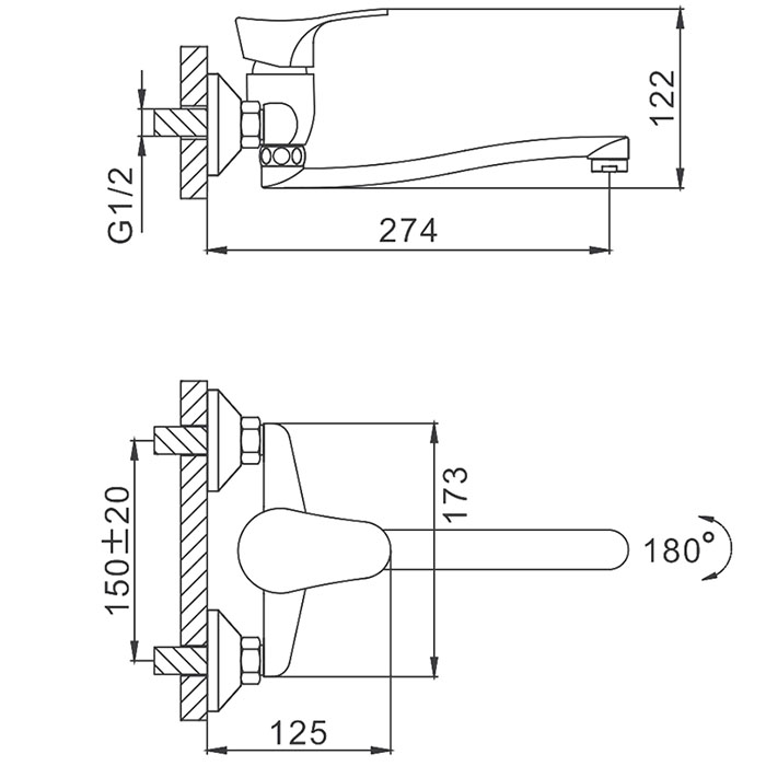 Cмеситель для кухни настенный Frap F4614-B