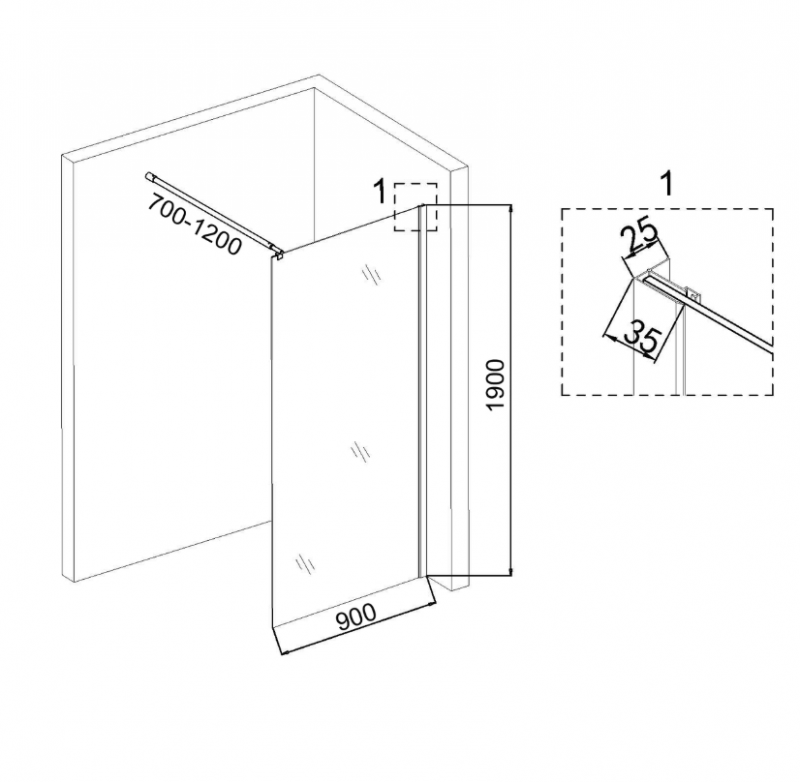 Душевая перегородка Niagara Eco NG-531-90 (90х190) хром,стекло прозрачное,1 место