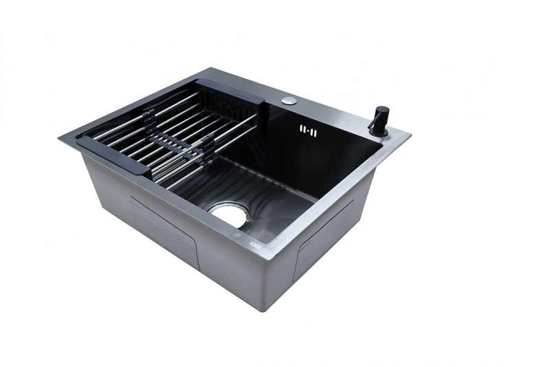 Мойка кухонная AZARIO NICOLE (500*500*220) нержавеющая сталь черная (сифон, диспенсер,коландер)