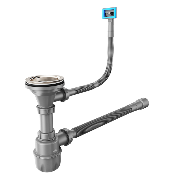 Сифон бутылочный, 3.1/2x40мм, с выпуском, гофротрубой и переливом, IDDIS
