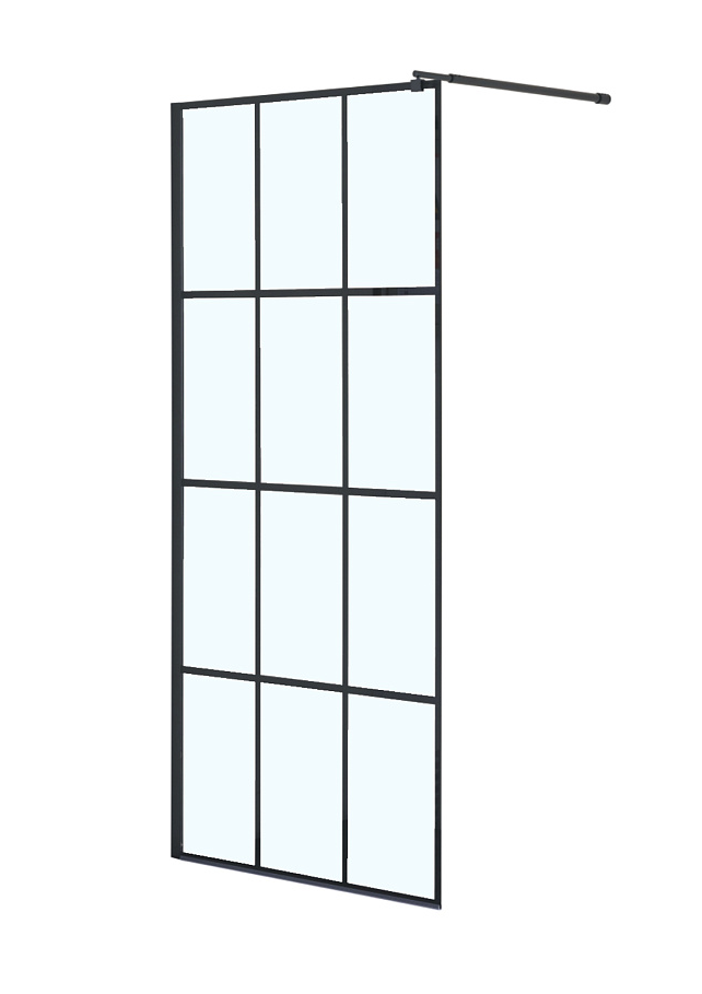Душевая перегородка 120x200 CS-W02B-120 проф черный мат, стекло лофт клетка 8 мм, кроншт регулир 70-
