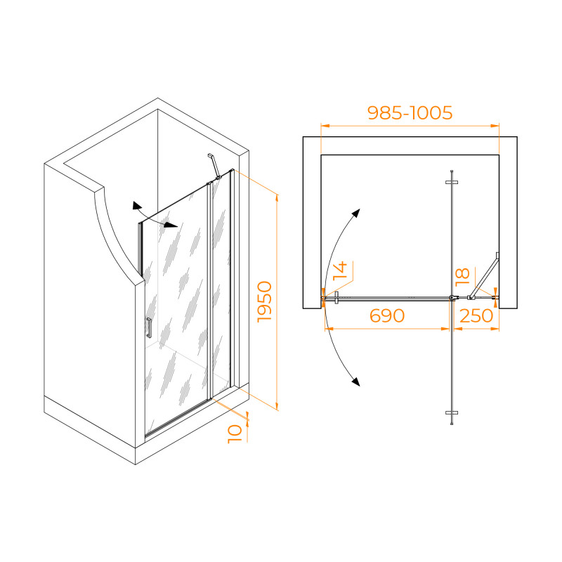 Душевая дверь 100*195 RGW LE-004-B Чёрный/Прозрачное/6 мм 351200410-14