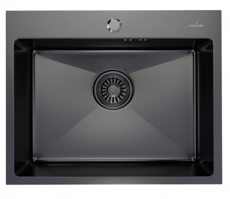Мойка 53х43 (3,0) вып 3 1/2 MIXLINE PRO 22 см с сифоном (черный графит)