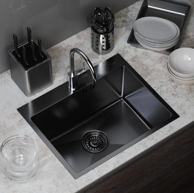 Мойка 53х43 (3,0) вып 3 1/2 MIXLINE PRO 22 см с сифоном (черный графит)