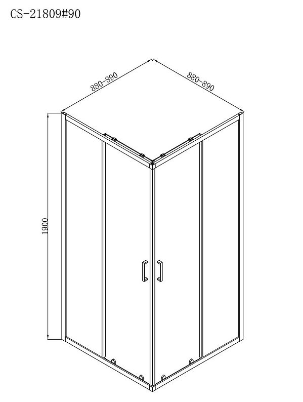 Душевое ограждение 90x90x190cm CS-21809-90B прозр зак стекло 5 мм, проф ЧЕРНЫЙ, без поддона (1 мест)