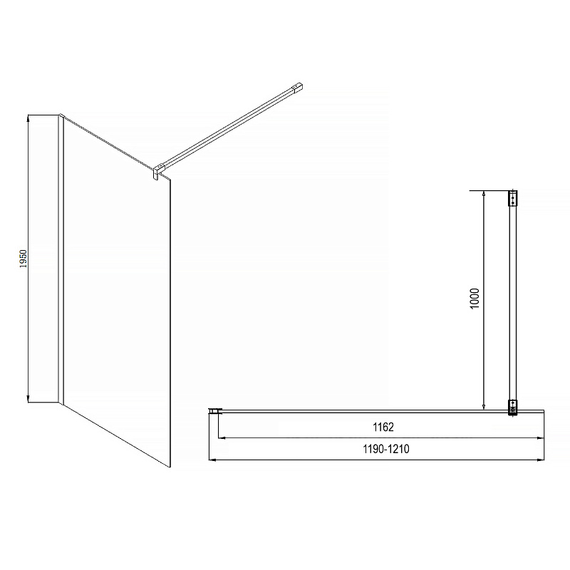 Душевая перегородка Walk-in 1200*1950 AZ-NAR6310 CHICAGO прозр ст 8 мм, Easy Clean кроншт 1000мм,про