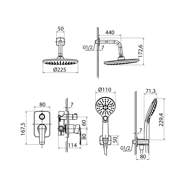 Душевая система скрытого монтажа с тропическим душем и ручным душем, Ray, IDDIS, RAYSB02i67