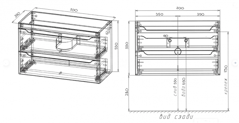 Тумба под раковину без столешницы Style Line Марелла 70 подвесная, антискрейтч, серая