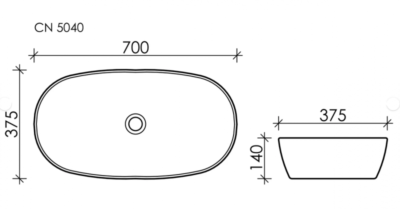 Раковина чаша накладная овальная CN5040 Element 700х375х140мм Ceramica Nova (333626)