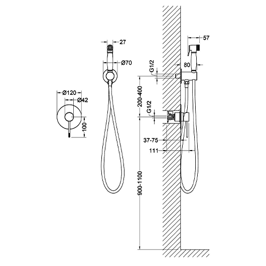 Смеситель с гигиеническим душем 2389/03SM black, TIMO Saona