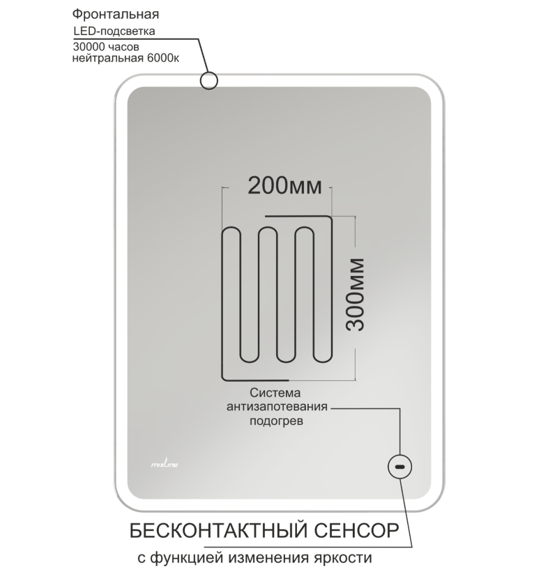 Зеркало MIXLINE Велес 600*800 (ШВ) бесконтактный сенсор, светодиодная подсветка