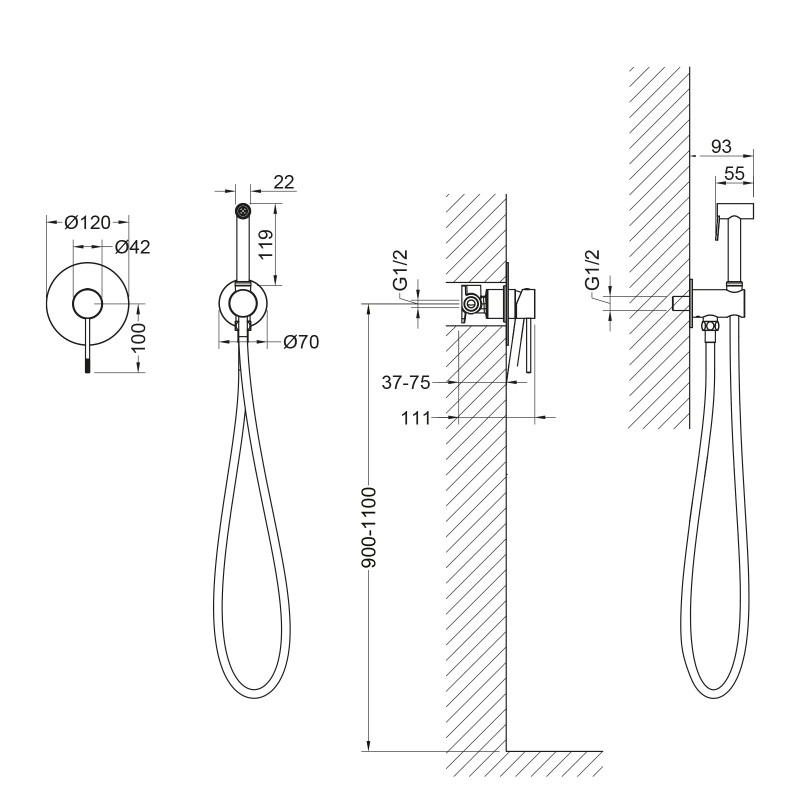 Смеситель с гигиеническим душем Saona 2389/18SM Черное золото