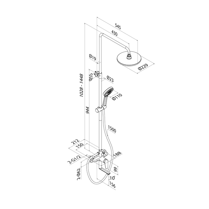 Душевая система с тропическим душем и изливом, хром глянцевый, Zodiac X, IDDIS, ZDXSB3Fi06